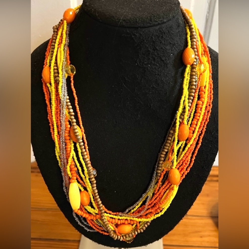 Hand Crafted bohemian multi-strand necklace natural-looking colorful sto…